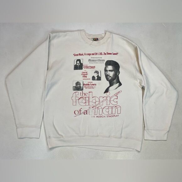 VINTAGE The Fabric Of A Man Musical Shemar Moore Sweatshirt Women Medium White - Picture 1 of 11